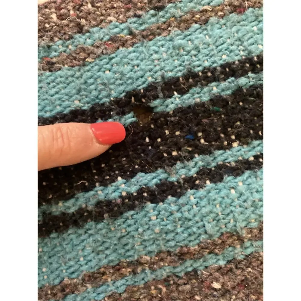 Turquoise Blue White Black Gray Western Blanket Falsa Fringed Throw 75” X 52”